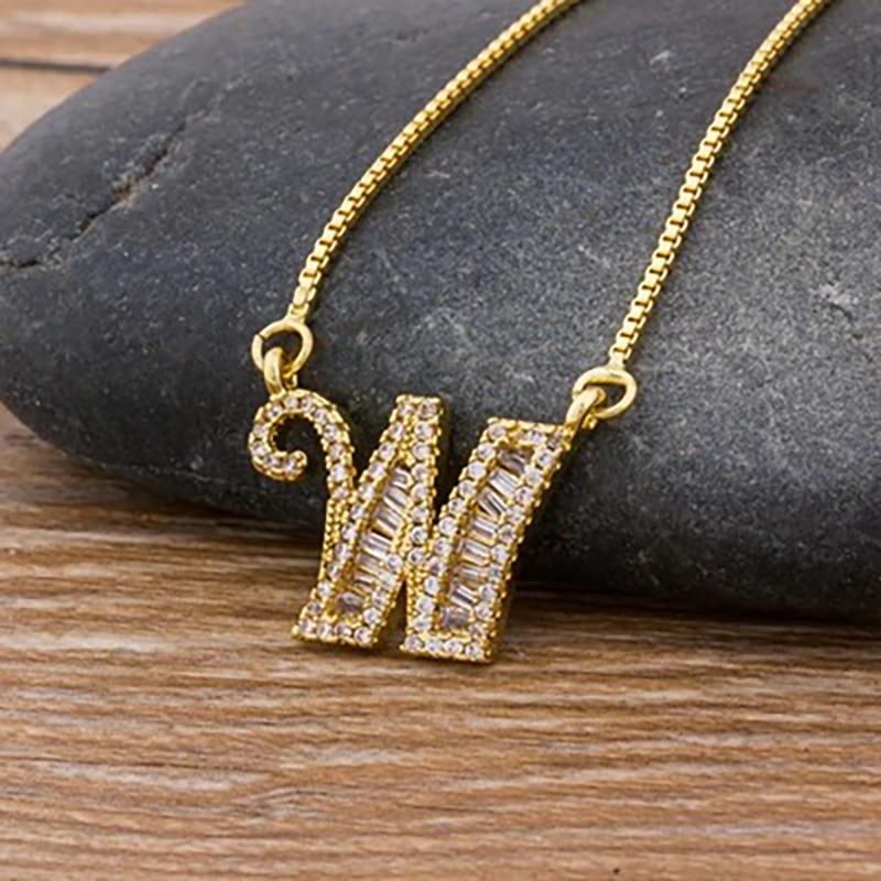 Skorter | Customized Zircon Filled A-Z Initial Letter Necklace