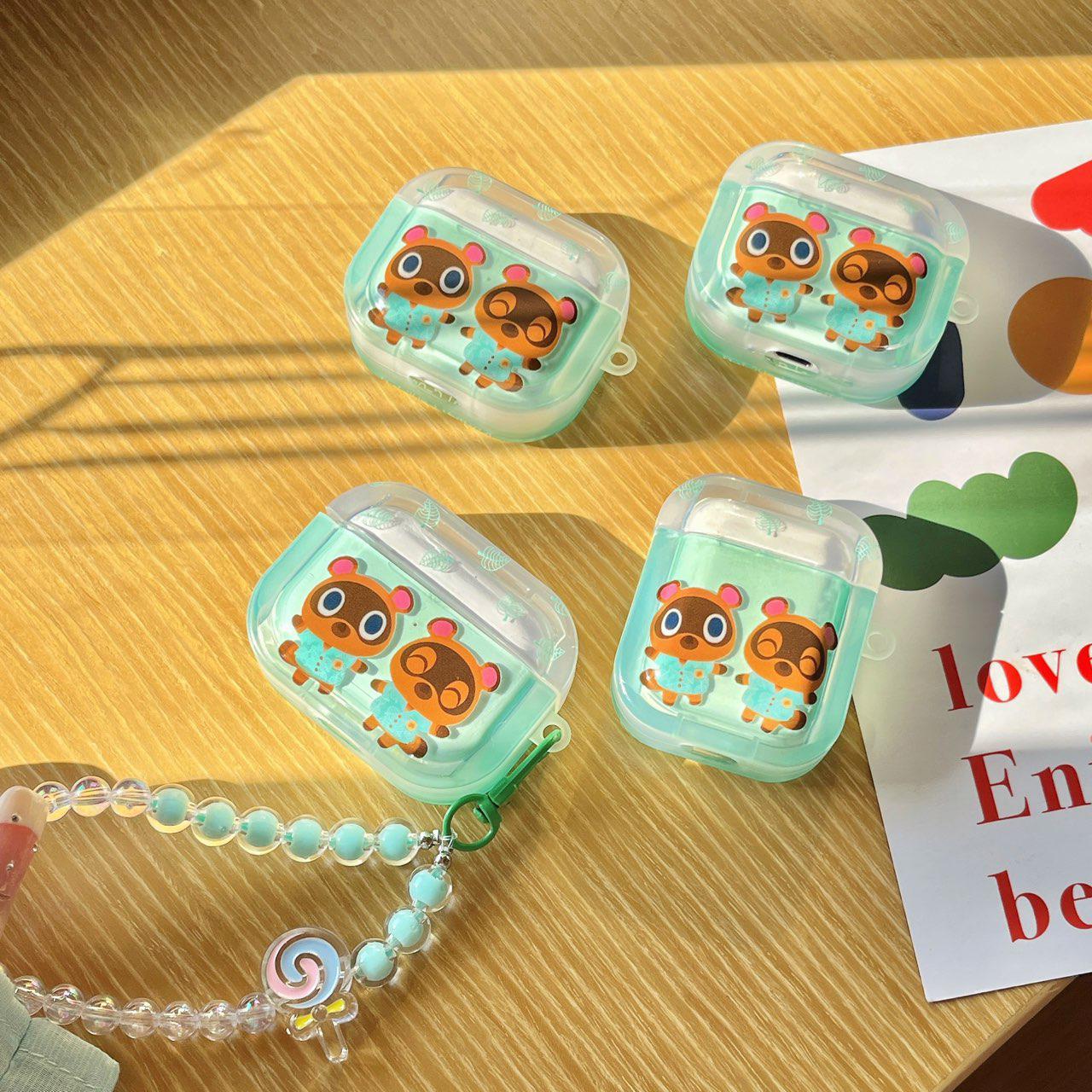 Skorter | Cute Bear Twins Mint Green AirPods Case with Keychain for AirPods