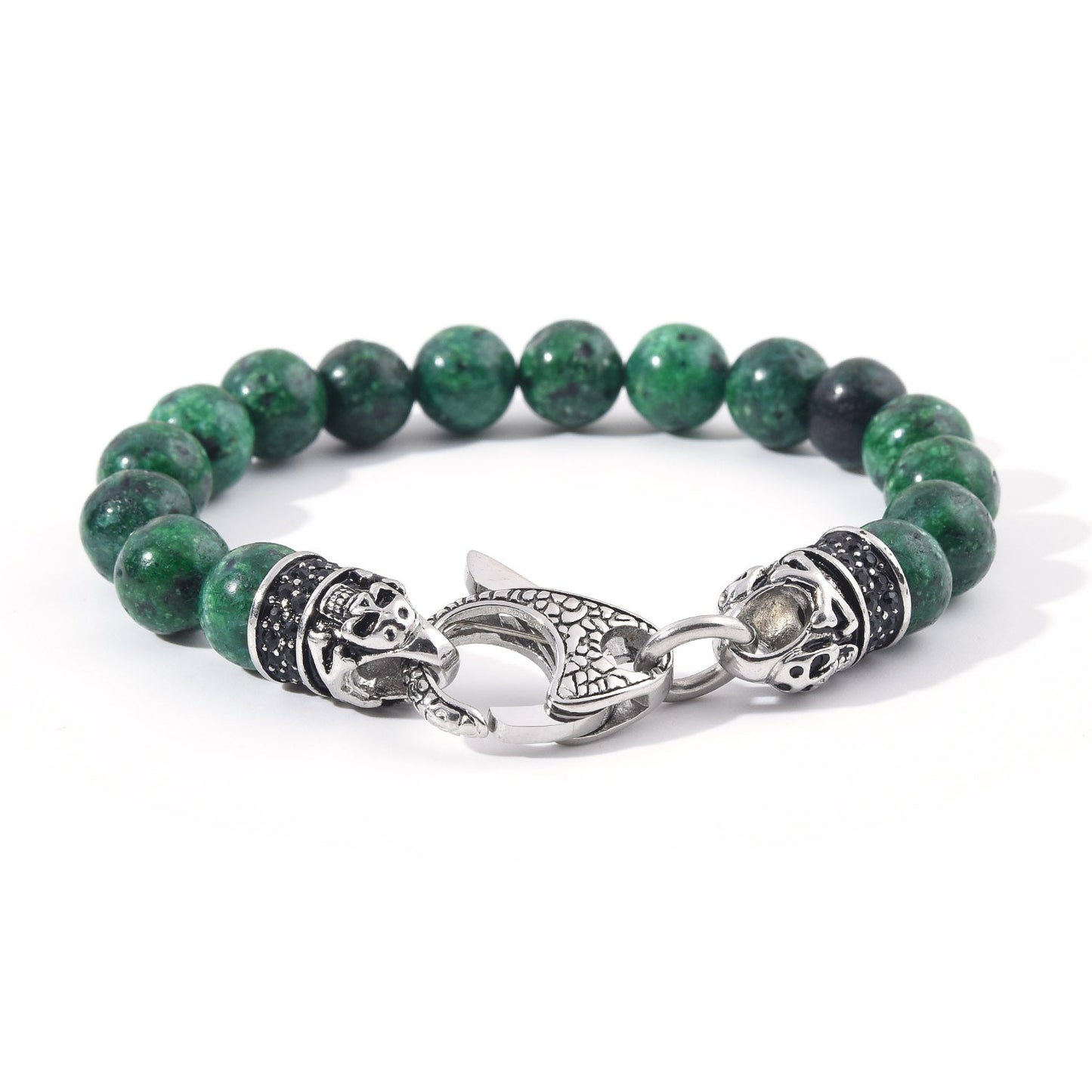 Skorter | Genuine Indian green agate stainless steel pearl necklace black cubic zirconia