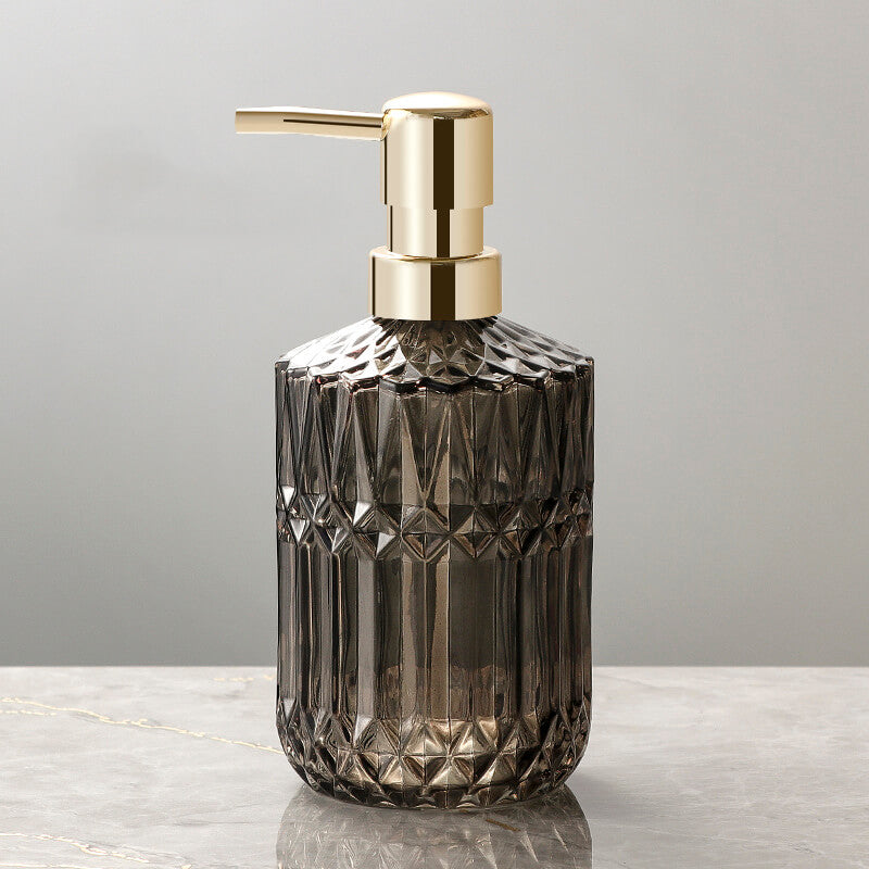 Skorter | CrystalFoam Glass Soap Dispenser | Diamond Pattern Design | Elegant Storage for Soap | Modern Bathroom Decor