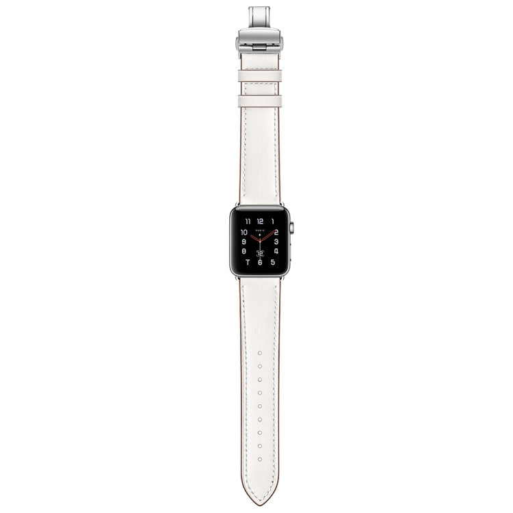 Skorter | Genuine Leather + Butterfly Silver Buckled Bracelet for Apple Watch Series 7 45mm / 6 & SE & 5 & 4 44mm / 3 & 2 & 1 42mm (White)