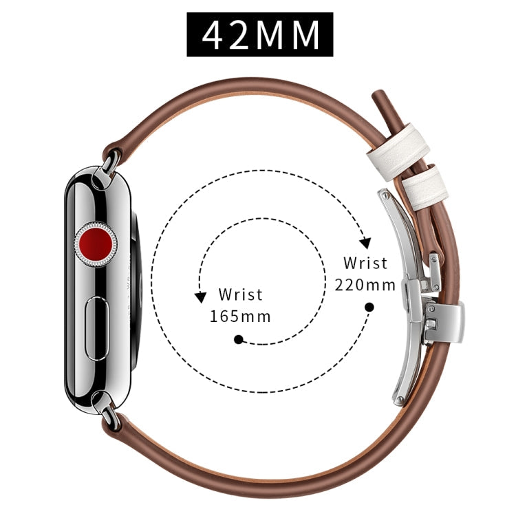 Skorter | Genuine Leather + Butterfly Silver Buckled Bracelet for Apple Watch Series 7 45mm / 6 & SE & 5 & 4 44mm / 3 & 2 & 1 42mm (White)