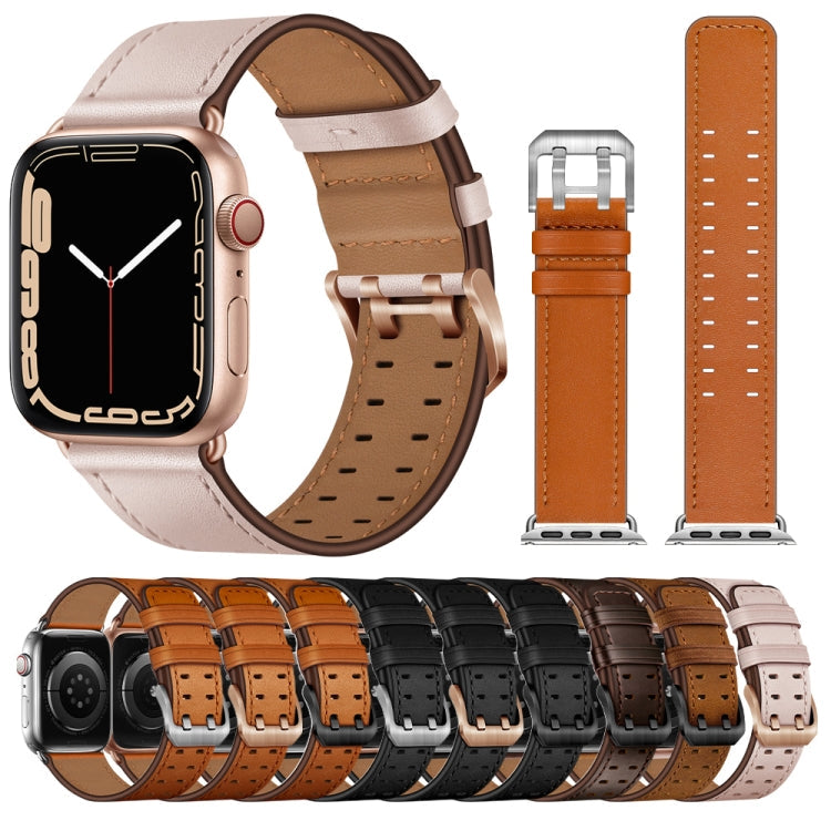 Skorter | Double Buckle Leather Watch Strap for Apple Watch Series 9&8&7 41mm / SE 3&SE 2&6&SE&5&4 40mm / 3&2&1 38mm (Black Silver Buckle)