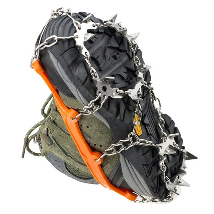 Skorter | 1 Pair 19 Teeth Anti-Slip Ice Gripper Hiking Climbing Chain Shoes Covers, Size:L(Orange)