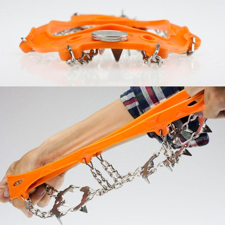 Skorter | 1 Pair 19 Teeth Anti-Slip Ice Gripper Hiking Climbing Chain Shoes Covers, Size:L(Orange)
