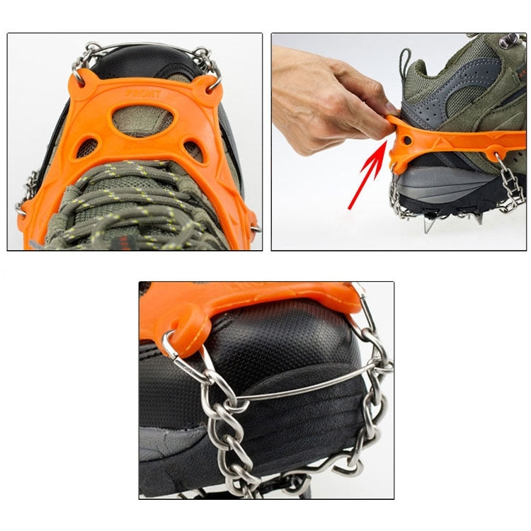 Skorter | 1 Pair 19 Teeth Anti-Slip Ice Gripper Hiking Climbing Chain Shoes Covers, Size:L(Orange)