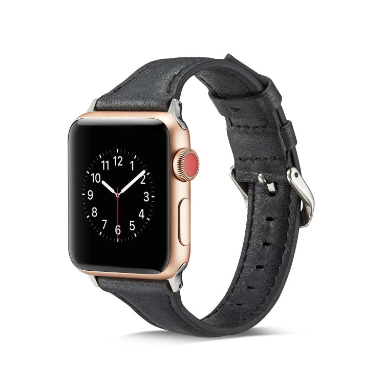Skorter | For Apple Watch 5/4 44mm & 3/2/1 42mm Thin Leather Strap (Black)