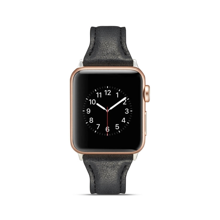 Skorter | For Apple Watch 5/4 44mm & 3/2/1 42mm Thin Leather Strap (Black)