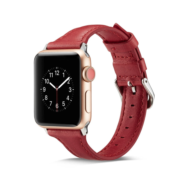 Skorter | For Apple Watch 5/4 44mm & 3/2/1 42mm Thin Leather Watch Band (Red)