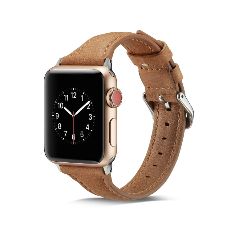Skorter | For Apple Watch 5/4 44mm & 3/2/1 42mm Thin Leather Watch Strap (Brown)