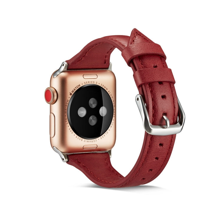 Skorter | For Apple Watch 5/4 40mm & 3/2/1 38mm Thin Leather Watch Band (Red)