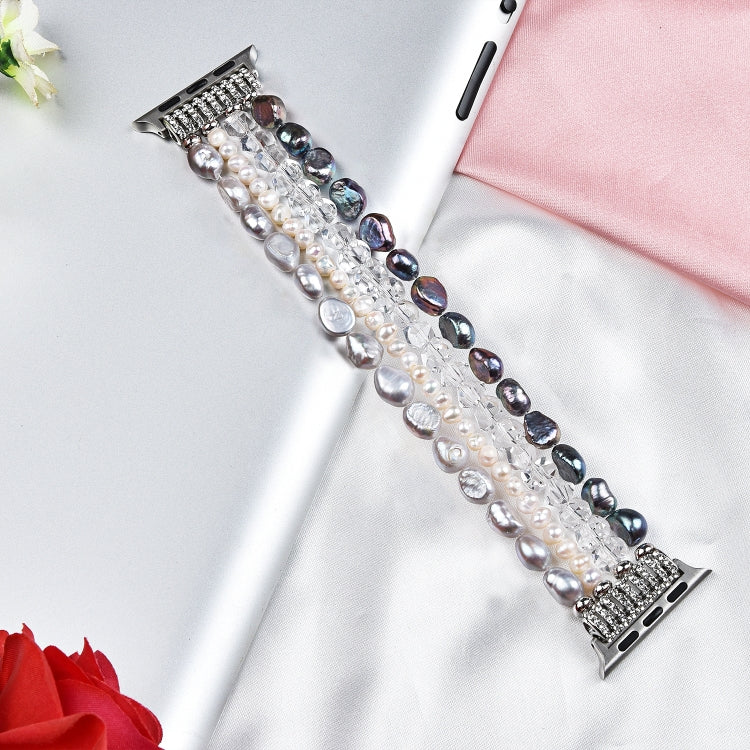 Skorter | For Apple Watch 5 & 4 44mm / 3 & 2 & 1 42mm Pearl crystal watch band (Pearl + white crystal)