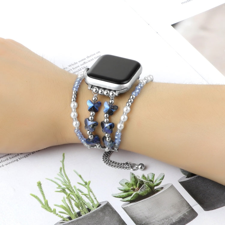 Skorter | For Apple Watch SE 2023 44mm Butterfly Chain Bracelet Metal Watch Band (Blue)