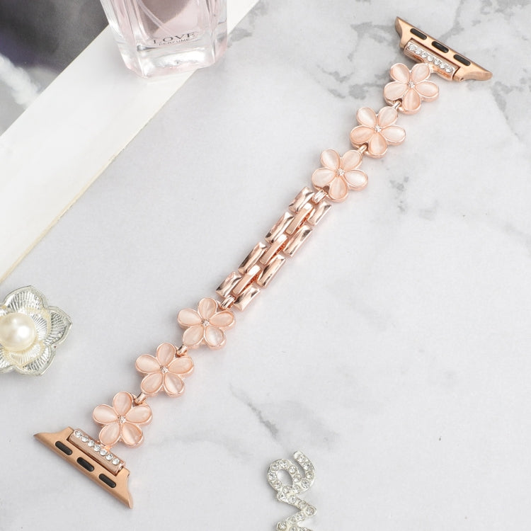 Skorter | For Apple Watch SE 2023 44mm 5-petal Flower Zinc Alloy Chain Watch Band (Rose Gold)
