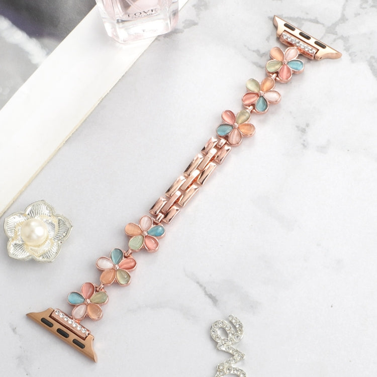 Skorter | For Apple Watch SE 2023 44mm 5-petal Flower Zinc Alloy Chain Watch Band (Rose Gold Multi)