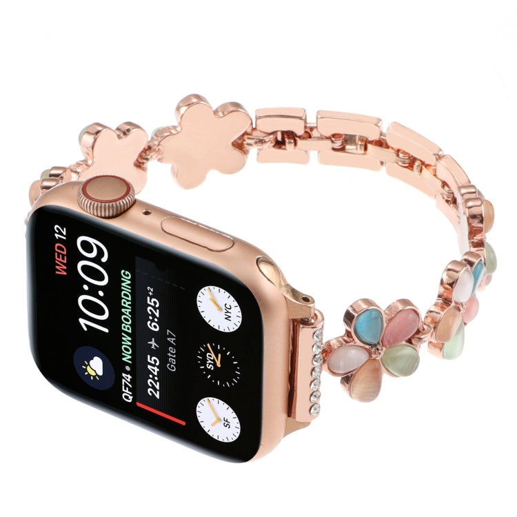 Skorter | For Apple Watch SE 2023 44mm 5-petal Flower Zinc Alloy Chain Watch Band (Rose Gold Multi)