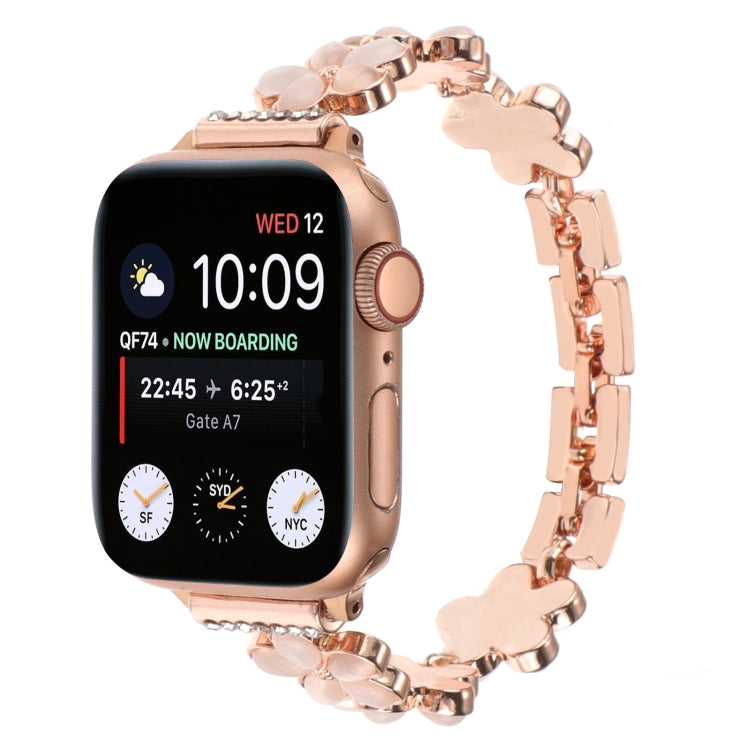 Skorter | For Apple Watch SE 2022 44mm 5-petal Flower Zinc Alloy Chain Watch Band (Rose Gold)