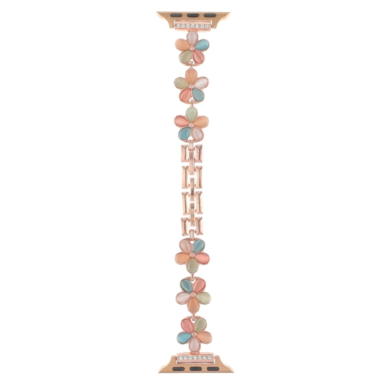 Skorter | For Apple Watch SE 2022 44mm 5-petal Flower Zinc Alloy Chain Bracelet (Rose Gold Colorful)