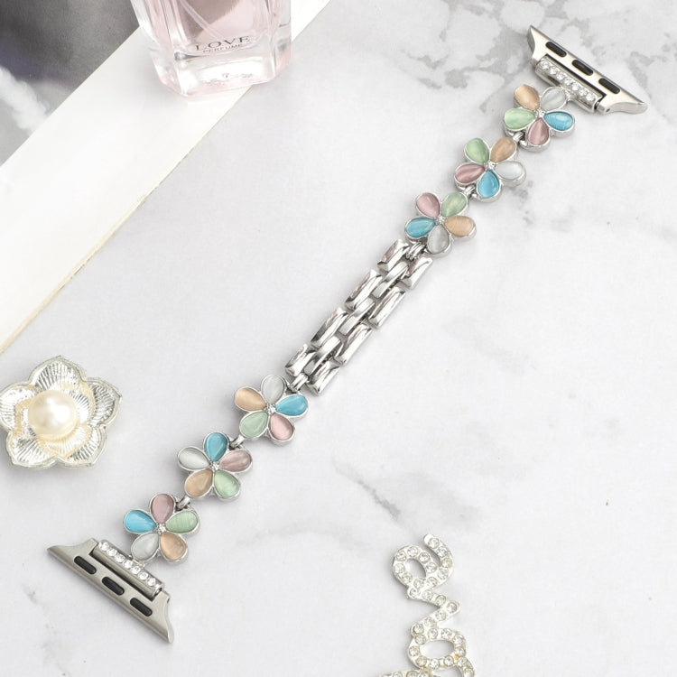Skorter | For Apple Watch SE 2022 44mm 5-petal Flower Zinc Alloy Chain Bracelet (Silver Colorful)