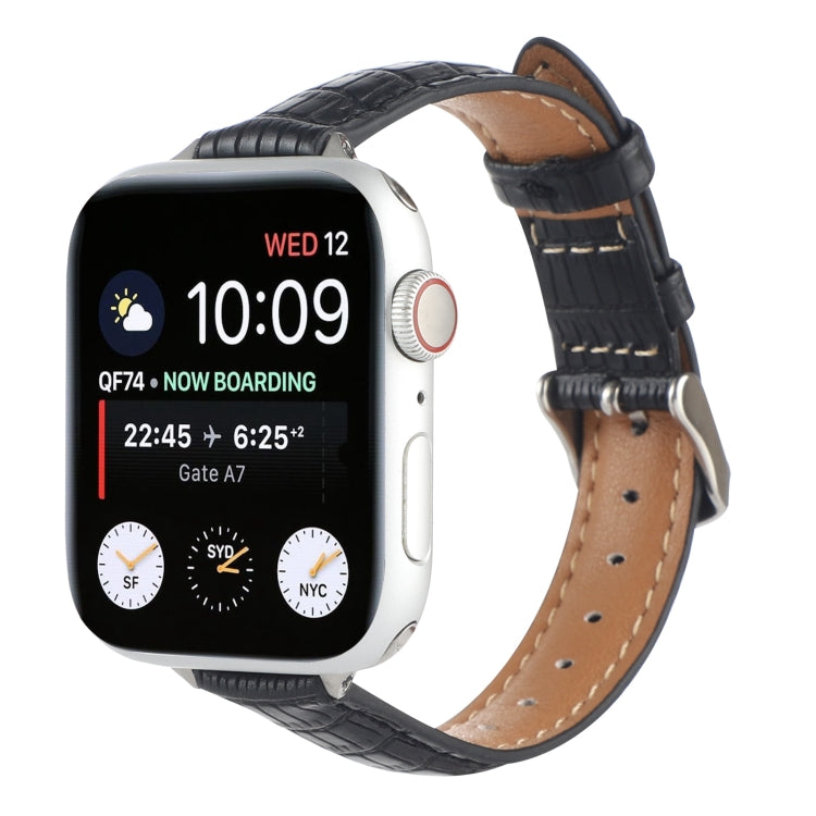 Skorter | For Apple Watch SE 2023 40mm Slim Crocodile Leather Watch Strap (Black)