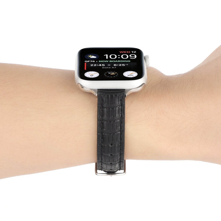 Skorter | For Apple Watch SE 2023 40mm Slim Crocodile Leather Watch Strap (Black)