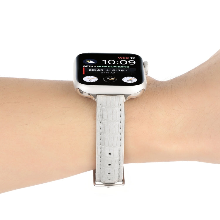 Skorter | For Apple Watch SE 2023 40mm Slim Crocodile Leather Watch Band (White)