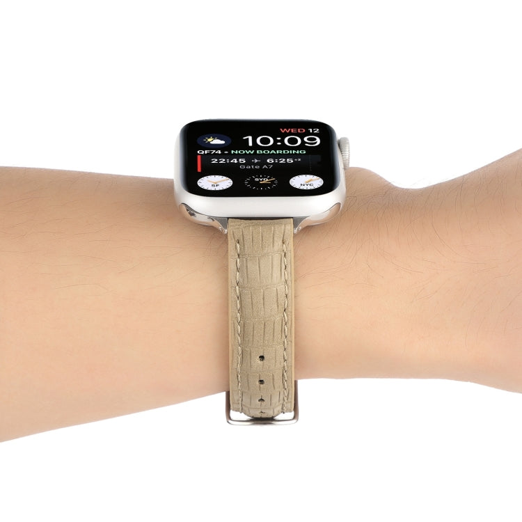 Skorter | For Apple Watch 42mm Slim Crocodile Leather Watch Band (Khaki)