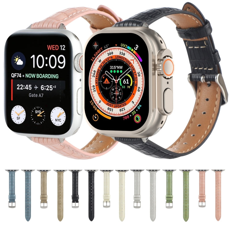 Skorter | For Apple Watch SE 2023 40mm Slim Crocodile Leather Watch (Khaki)