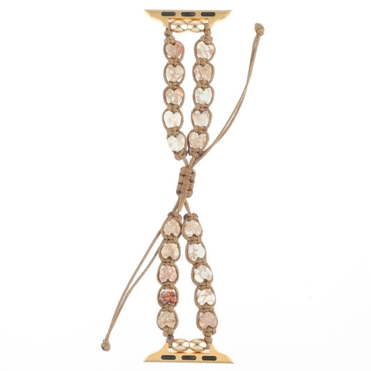 Skorter | For Apple Watch SE 2023 44mm Heart Stones Drawstring Chain Bracelet (White Brown)
