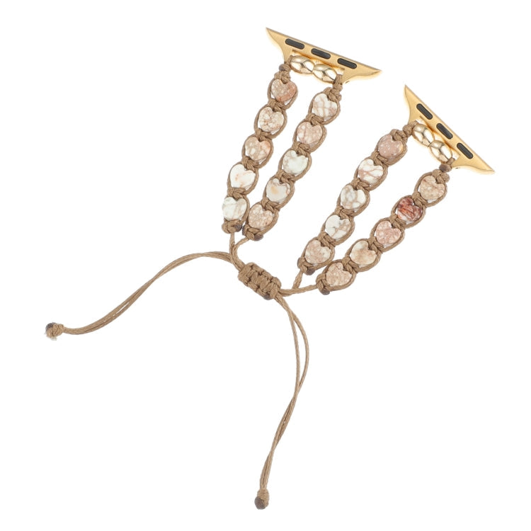 Skorter | For Apple Watch SE 2023 44mm Heart Stones Drawstring Chain Bracelet (White Brown)