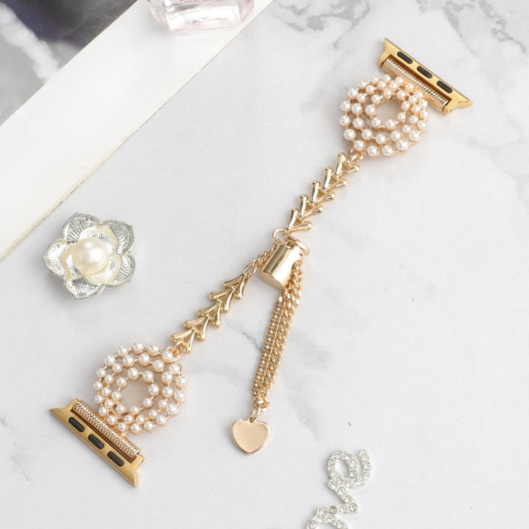 Skorter | For Apple Watch SE 2023 40mm Pearl Round Zinc Alloy Chain Metal Bracelet (Gold)