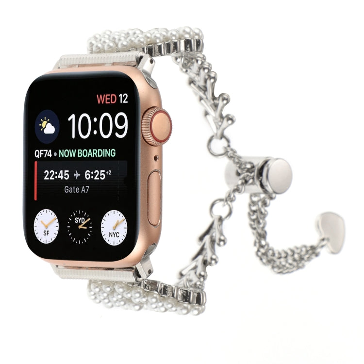 Skorter | For Apple Watch SE 2023 40mm Pearl Round Zinc Alloy Chain Metal Watch Band (Silver)