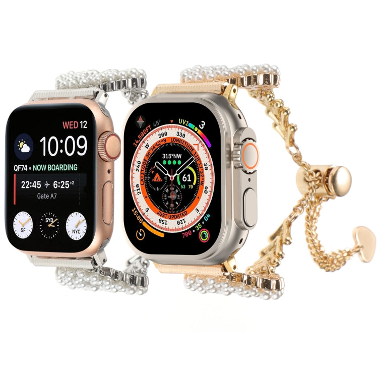 Skorter | For Apple Watch SE 2023 40mm Pearl Round Zinc Alloy Chain Metal Watch Band (Silver)
