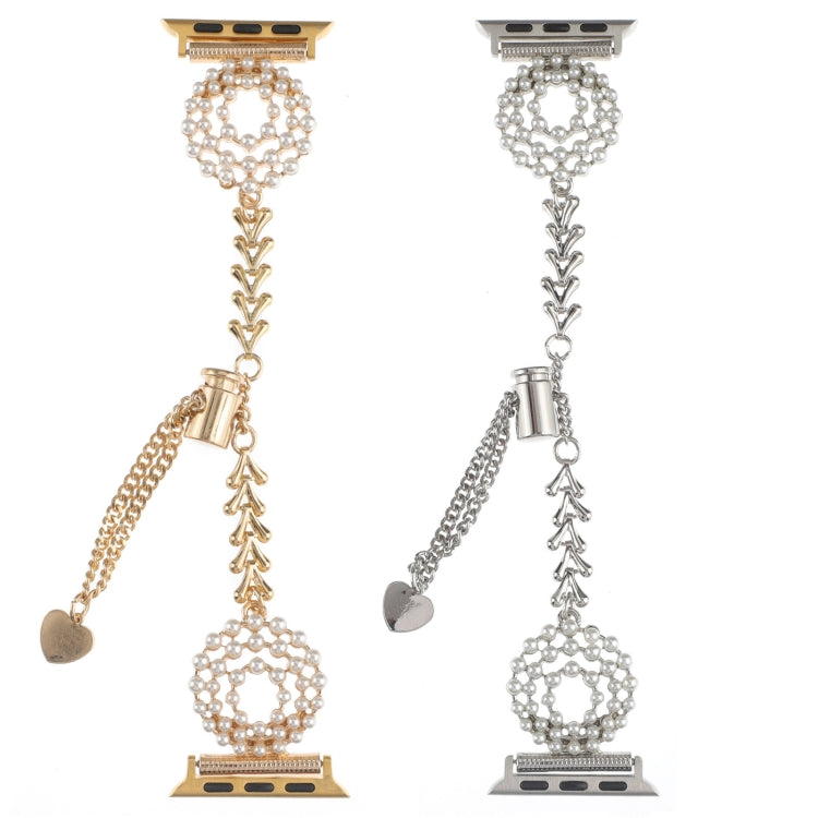 Skorter | For Apple Watch 42mm Pearl Round Zinc Alloy Chain Metal Bracelet (Gold)