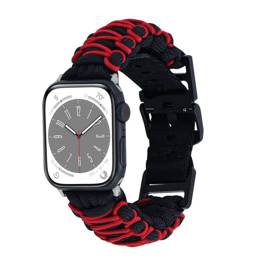 Skorter | For Apple Watch SE 2023 44mm Dual-Layer Braided Paracord Buckle Strap (Black Red)