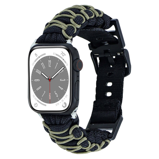 Skorter | For Apple Watch SE 2023 44mm Dual-Layer Braided Paracord Buckle Strap (Black Army Green)