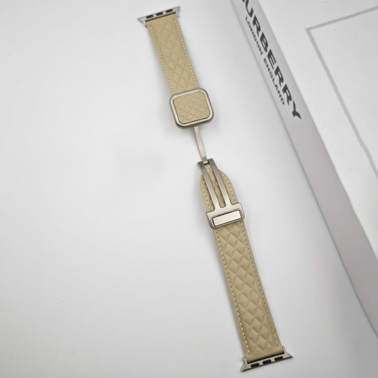 Skorter | For Apple Watch SE 2023 44mm Diamond Pattern Magnetic Square Buckle Leather Watch Band (Brown)