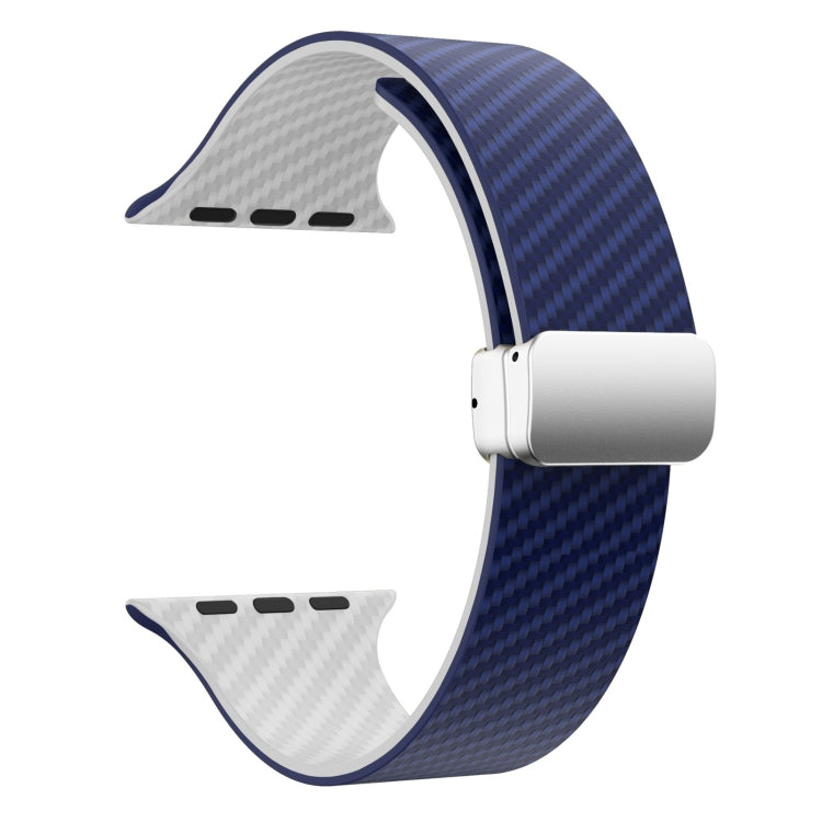 Skorter | For Apple Watch SE 2023 44mm Carbon Fiber Magnetic Silver Buckle Watch Band (Royal Blue White)