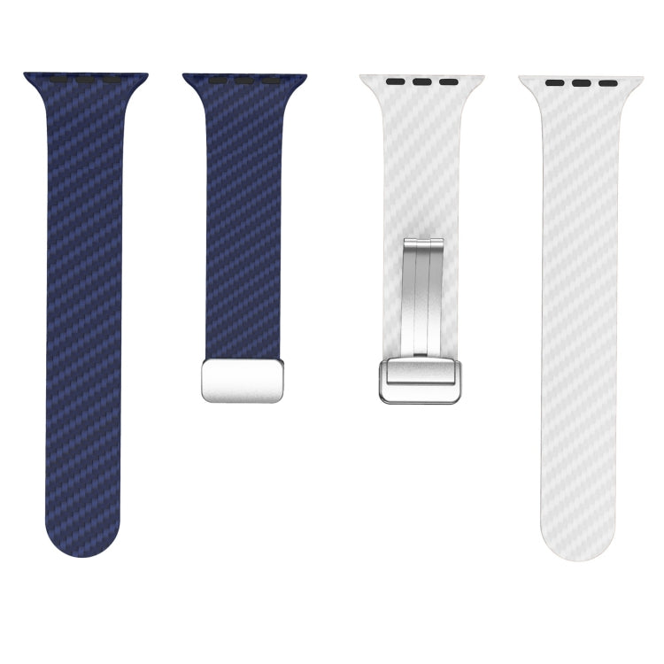 Skorter | For Apple Watch SE 2023 44mm Carbon Fiber Magnetic Silver Buckle Watch Band (Royal Blue White)
