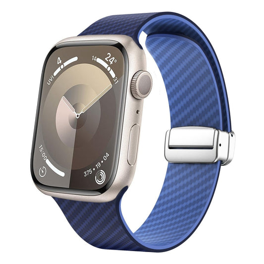 Skorter | For Apple Watch SE 2023 44mm Carbon Fiber Magnetic Silver Buckle Watch Band (Royal Blue Light Blue)