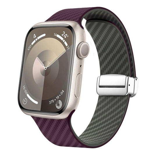 Skorter | For Apple Watch SE 2023 44mm Carbon Fiber Magnetic Silver Buckle Bracelet (Purple Green)