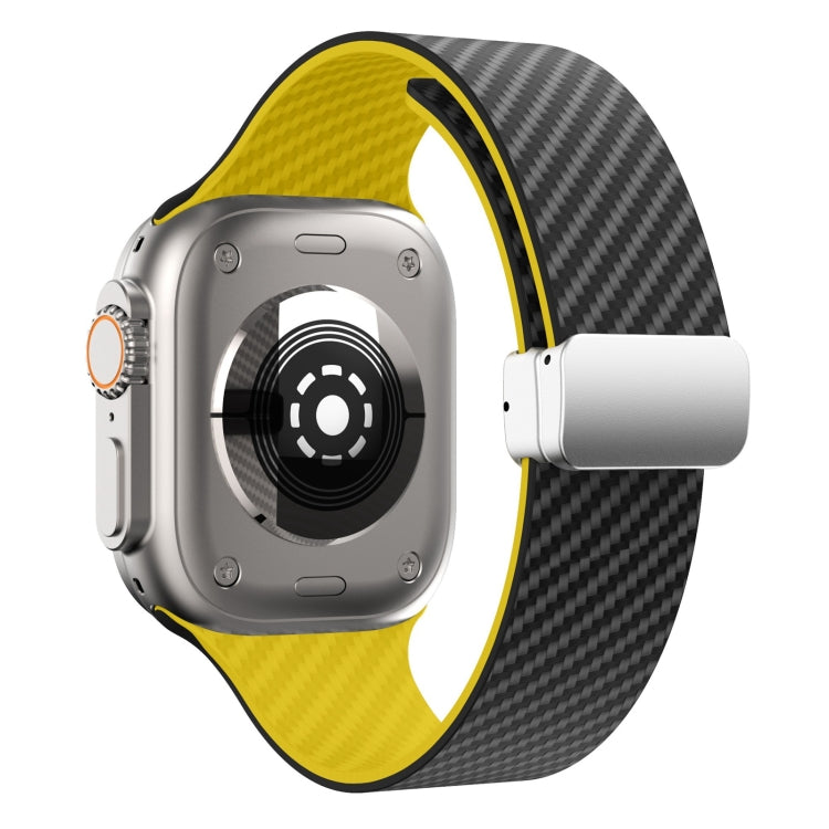Skorter | For Apple Watch SE 2023 44mm Carbon Fiber Magnetic Silver Buckle Watch Band (Black Yellow)