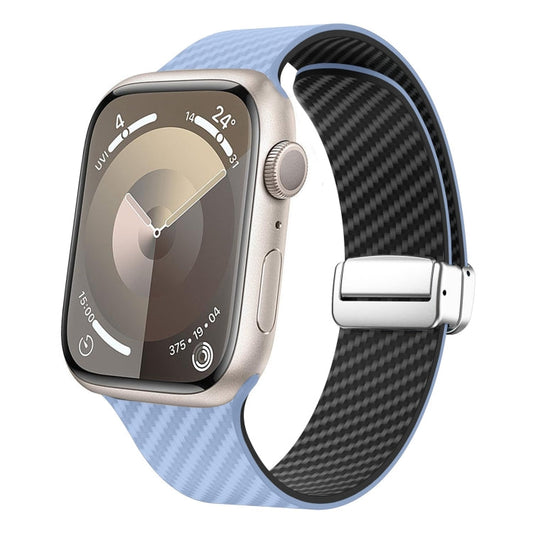 Skorter | For Apple Watch SE 2023 44mm Carbon Fiber Magnetic Silver Buckle Watch Band (Light Blue Black)