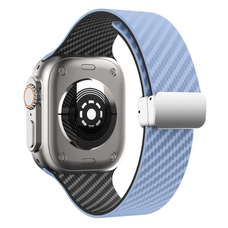 Skorter | For Apple Watch SE 2023 44mm Carbon Fiber Magnetic Silver Buckle Watch Band (Light Blue Black)