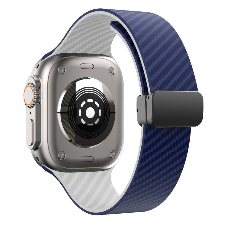 Skorter | For Apple Watch SE 2023 44mm Carbon Fiber Magnet Black Buckle Strap (Royal Blue White)