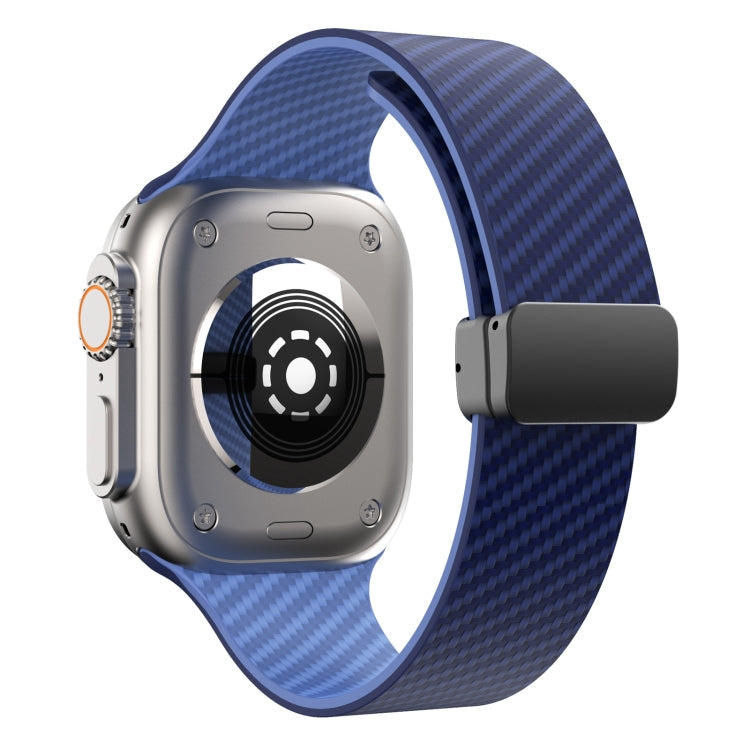 Skorter | For Apple Watch SE 2023 44mm Carbon Fiber Magnetic Black Buckle Watch Band (Royal Blue Light Blue)