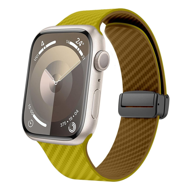 Skorter | For Apple Watch SE 2023 44mm Carbon fiber Magnet black buckle strap (Olive brown)
