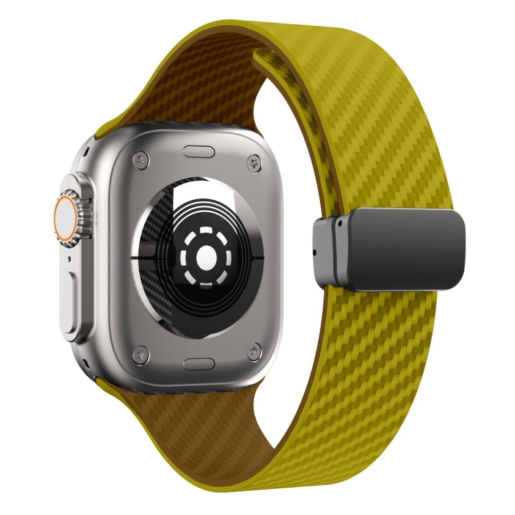 Skorter | For Apple Watch SE 2023 44mm Carbon fiber Magnet black buckle strap (Olive brown)