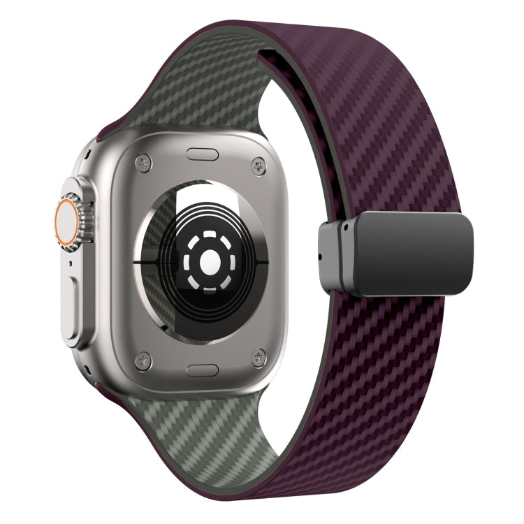 Skorter | For Apple Watch SE 2023 44mm Carbon Fiber Magnet Black Buckle Watch Band (Purple Green)