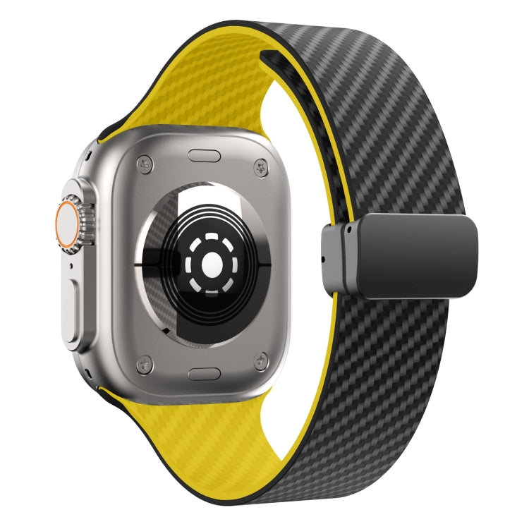 Skorter | For Apple Watch SE 2023 44mm Carbon Fiber Magnetic Black Buckle Watch Strap (Black Yellow)